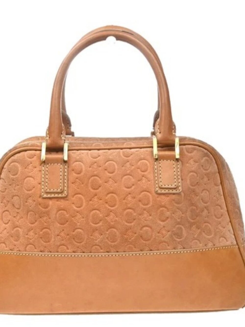 CELINE Logo C Macadam Hand Bag Suede Leather Orange GHW Italy 68KD700